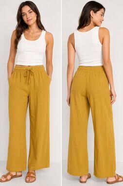 High Rise Wide Leg Linen Blend Pants Mustard Yellow Women’s L Celandine Old Navy